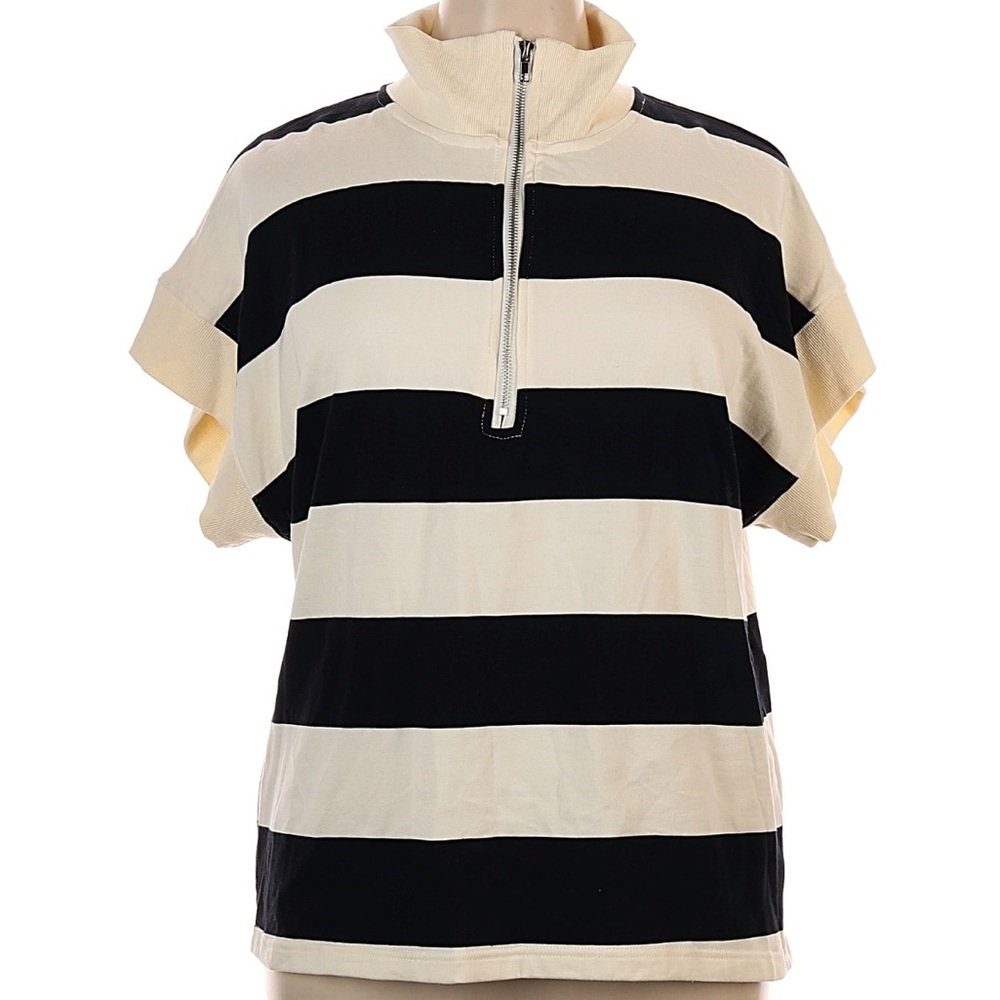 She + Sky Black and Cream Striped Hoodie